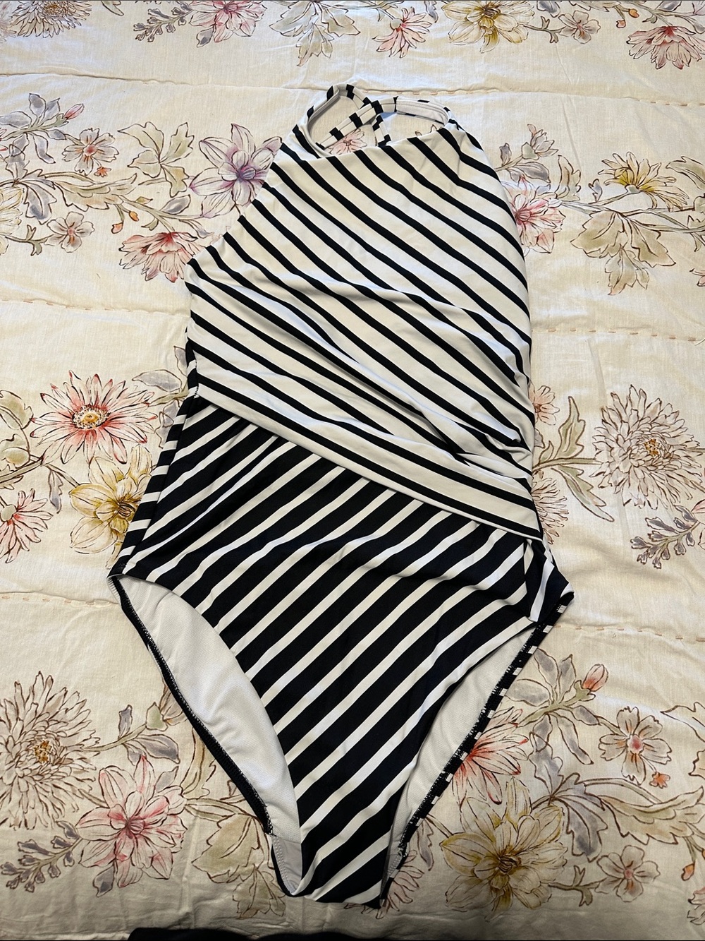 Striped Black & White Womens One-Piece Swimsuit